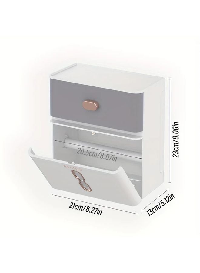 رفرف تخزين حمام أبيض مزدوج الطبقات مثبت على الحائط بحامل مناديل كبير السعة - Image 3